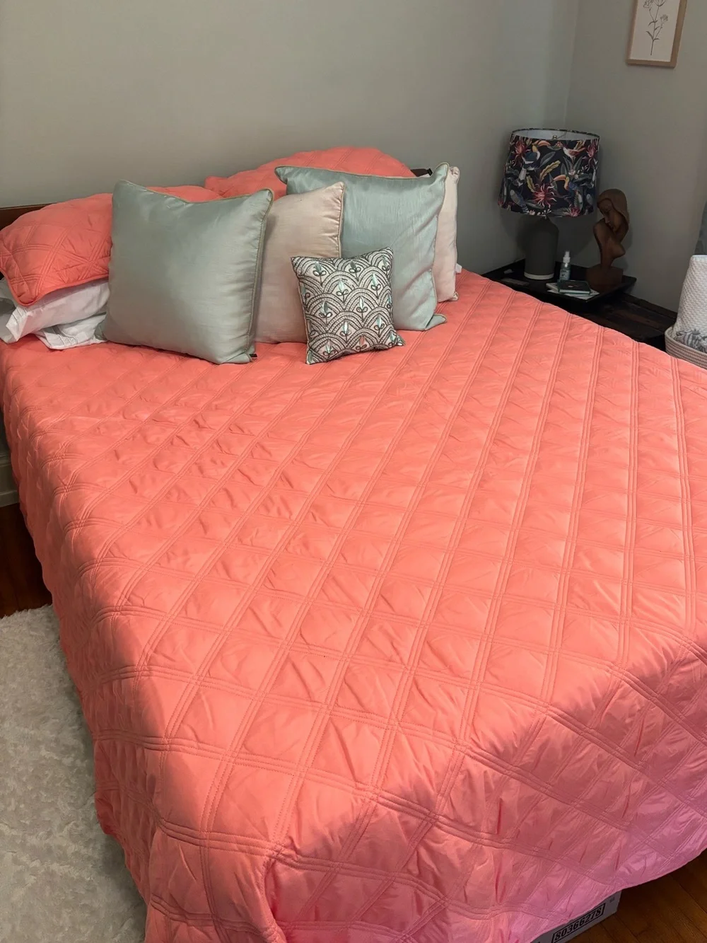 Coral Quilted Bedspread and two matching pillow shams - Queen